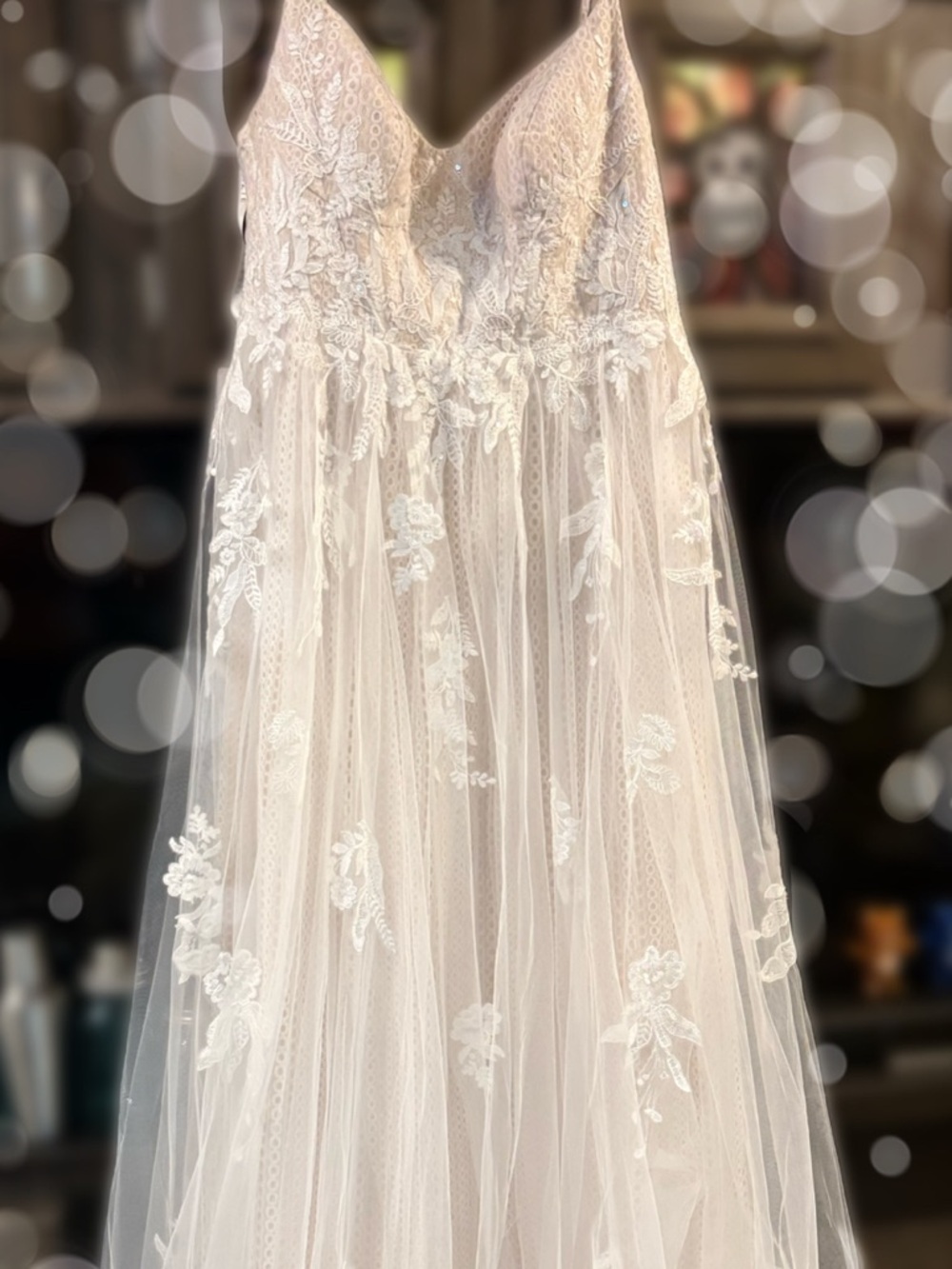 Azazie Yari Ivory & Nude Lace A-Line Bridal Gown - Picture 8 of 10
